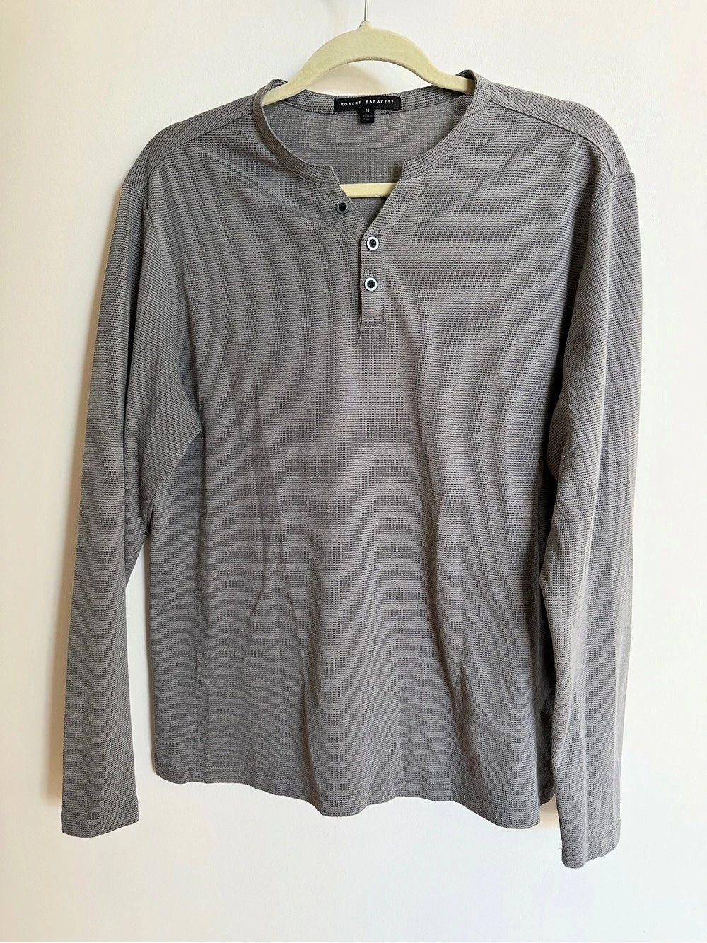 Robert Barakett Men's Gray Striped Long Sleeve Henley
